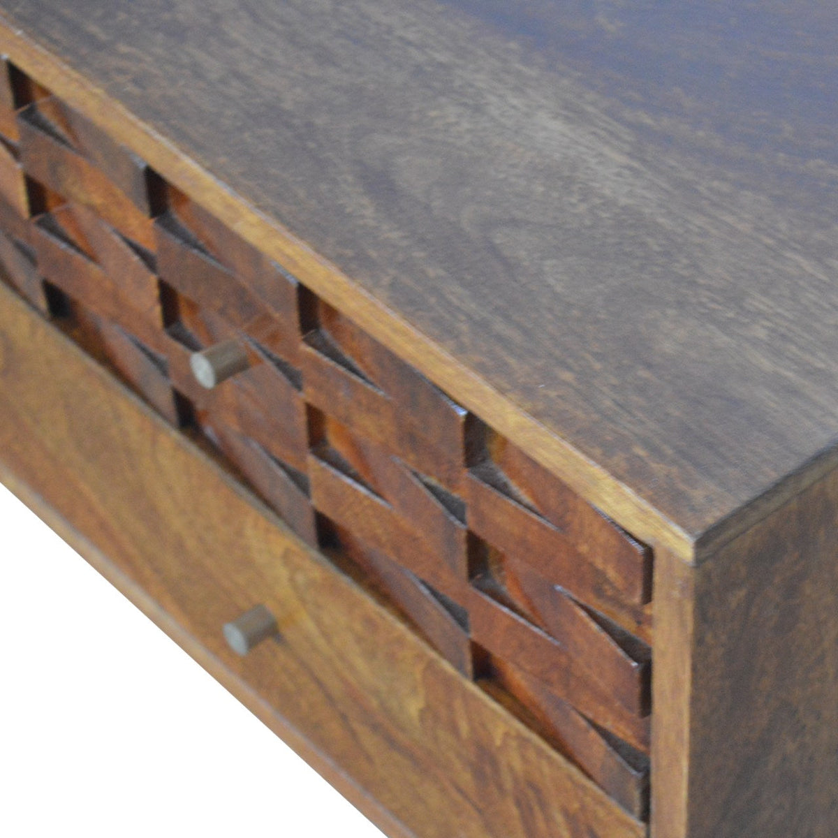 Tile Carved Chestnut TV Unit Chest of Drawers