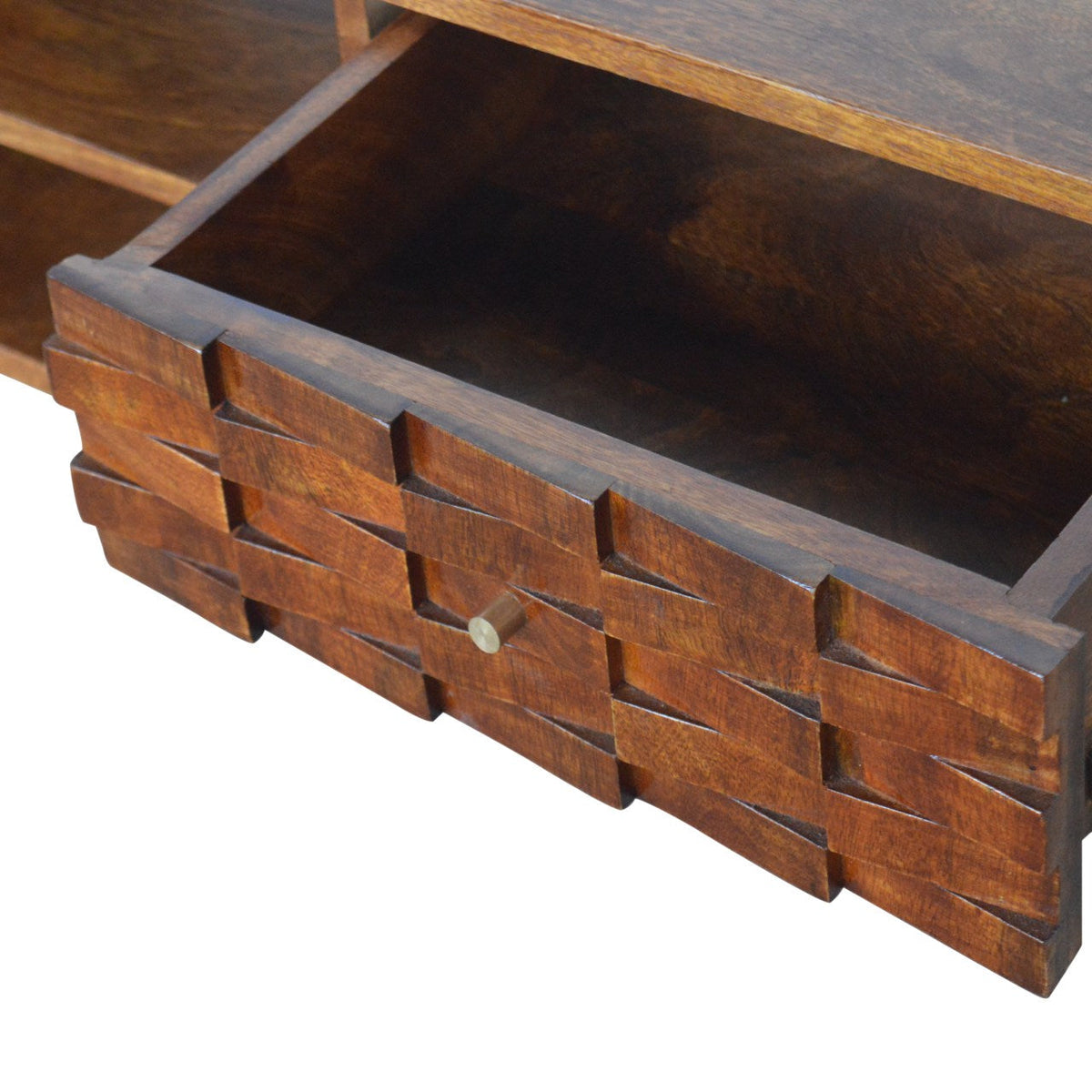 Tile Carved Chestnut TV Unit Chest of Drawers