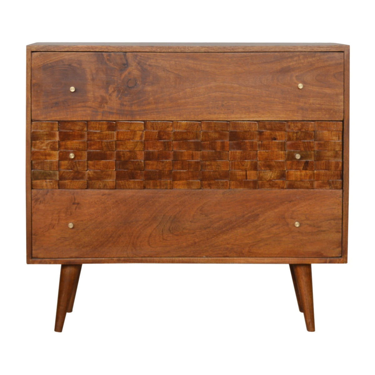 Tile Carved Chestnut Chest of Drawers