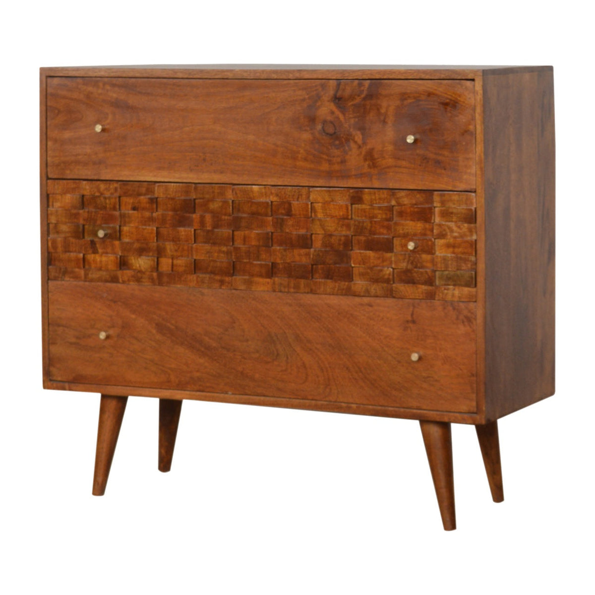 Tile Carved Chestnut Chest of Drawers