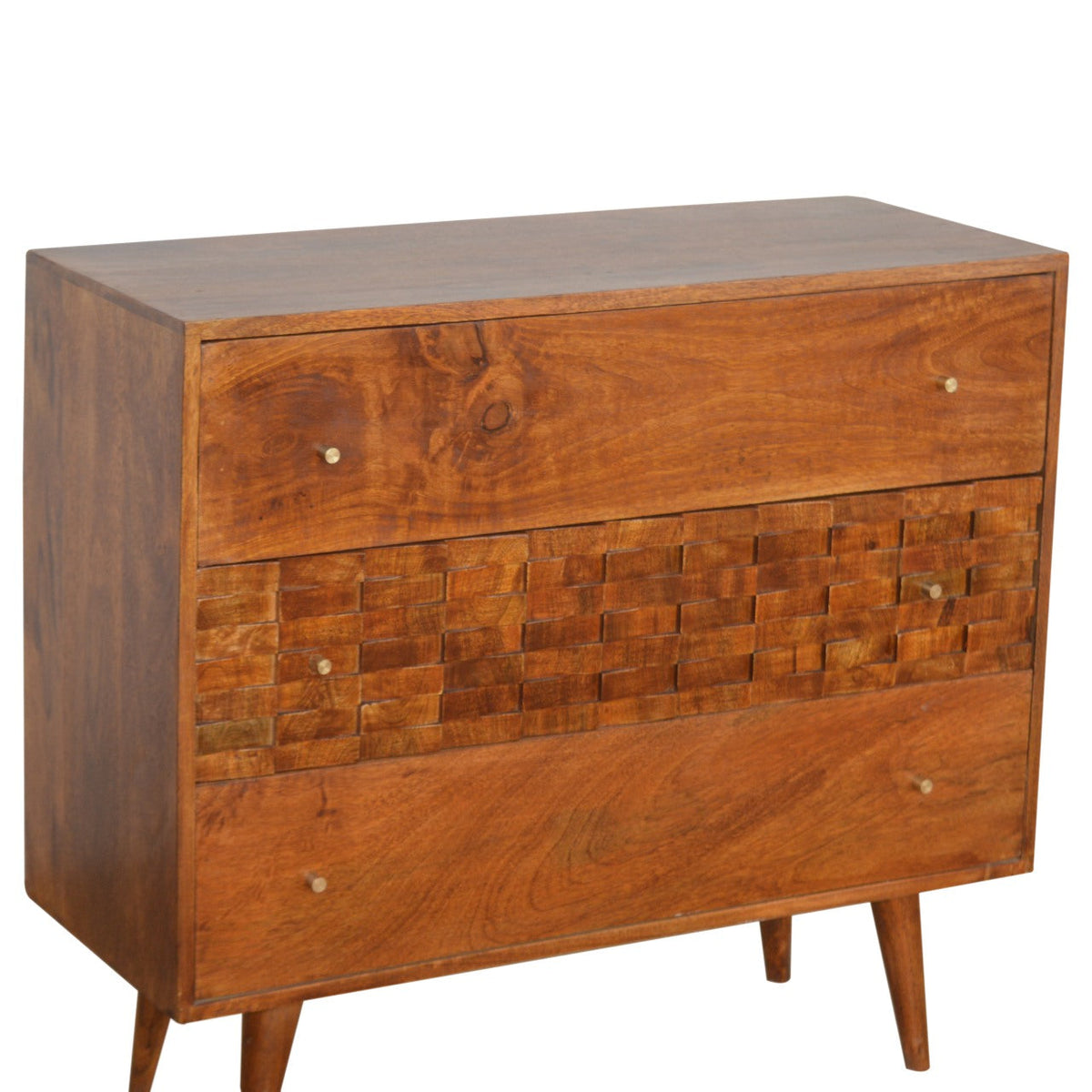 Tile Carved Chestnut Chest of Drawers