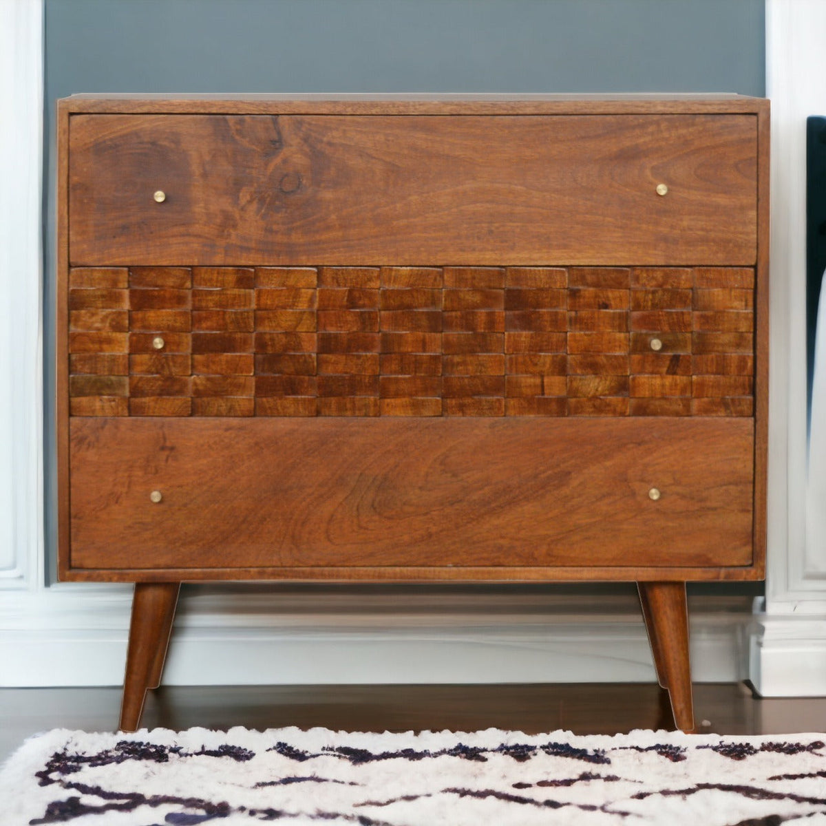 Tile Carved Chestnut Chest of Drawers