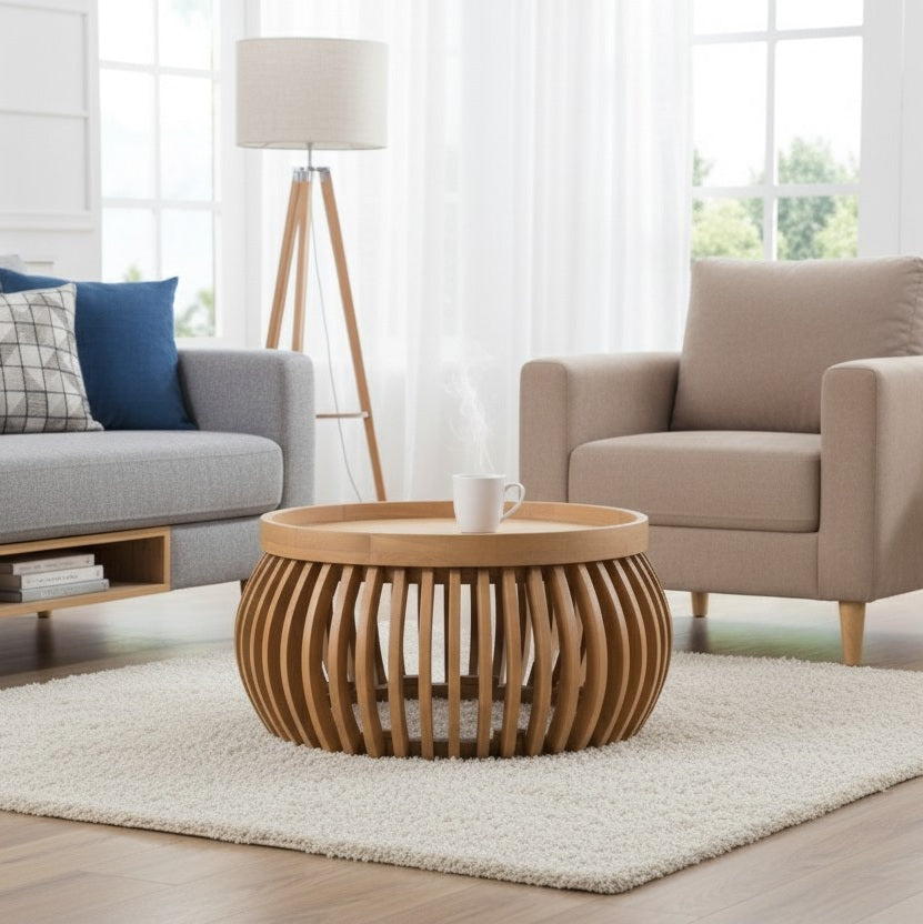 Jodhpur Solid Wood Small Round Low Coffee Table