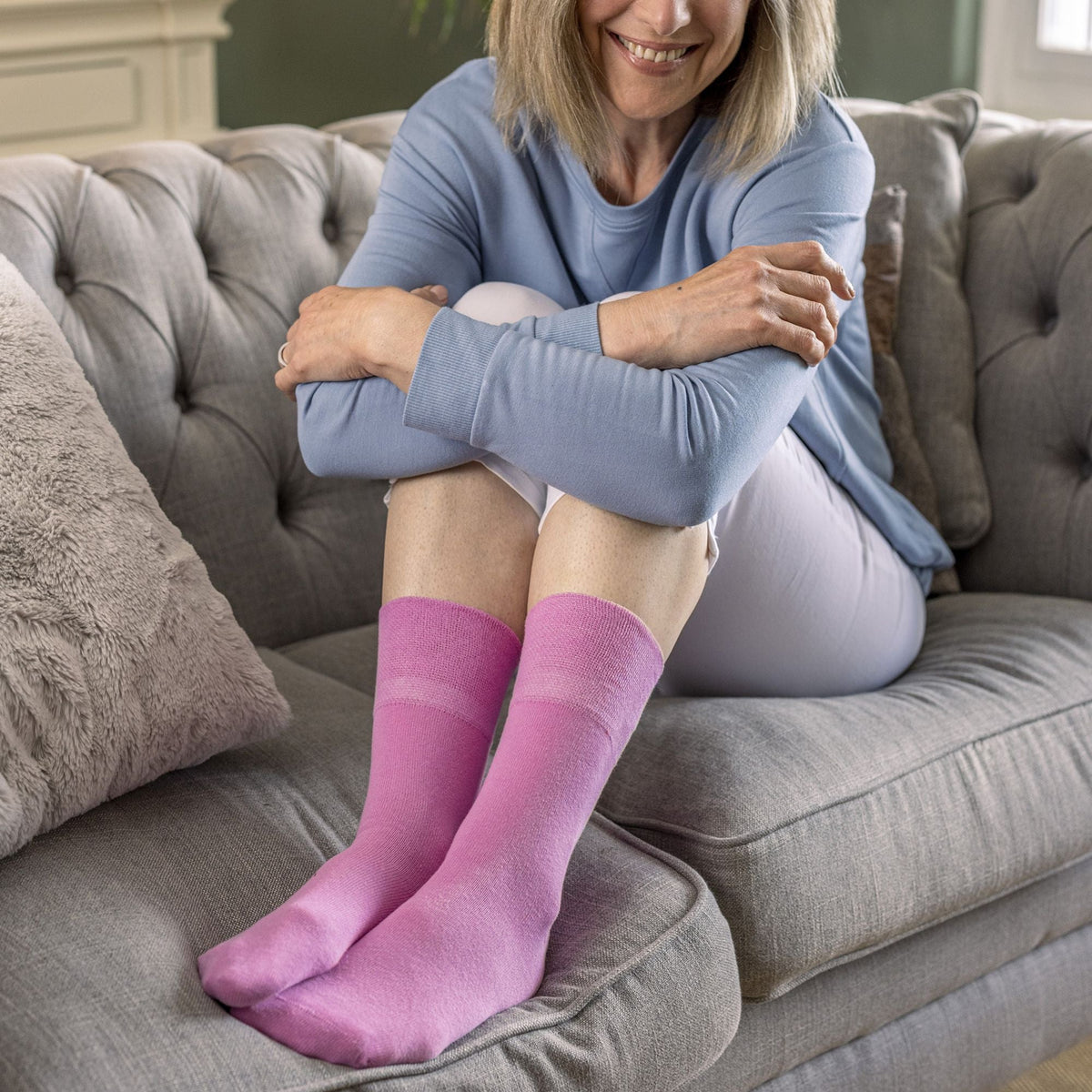 6 Pack Ladies Non Elastic Cotton Diabetic Socks with Seamless Toe