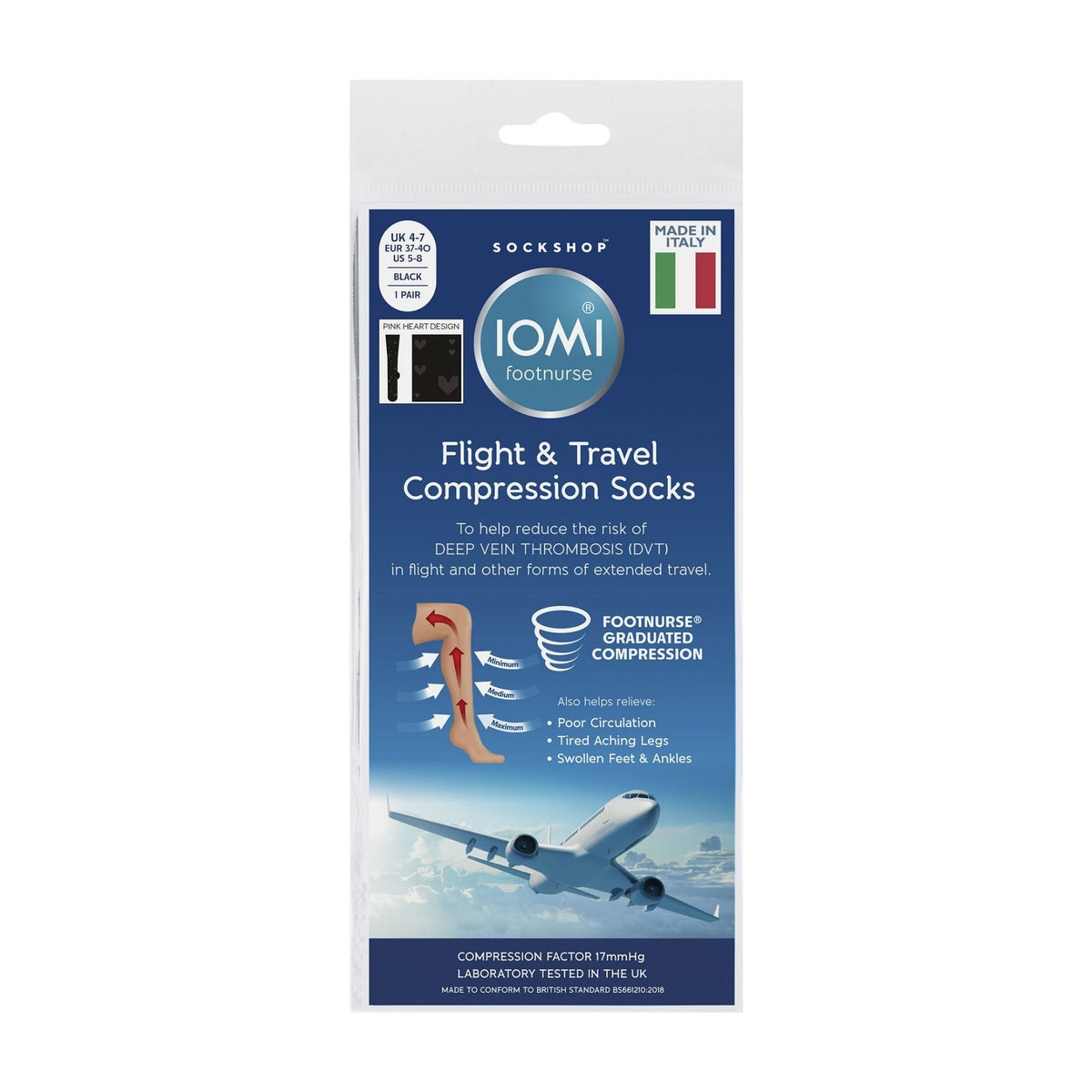 1 Pack Ladies 18 mmHg Graduated Compression Flight Socks for DVT