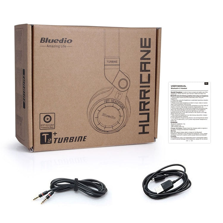 Bluedio T2+ Turbine Wireless Bluetooth 4.1 Stereo Headphones Headset with Mic & Micro SD Card Slot & FM Radio, For iPhone, Samsung, Huawei, Xiaomi, HTC and Other Smartphones, All Audio Devices(Black)