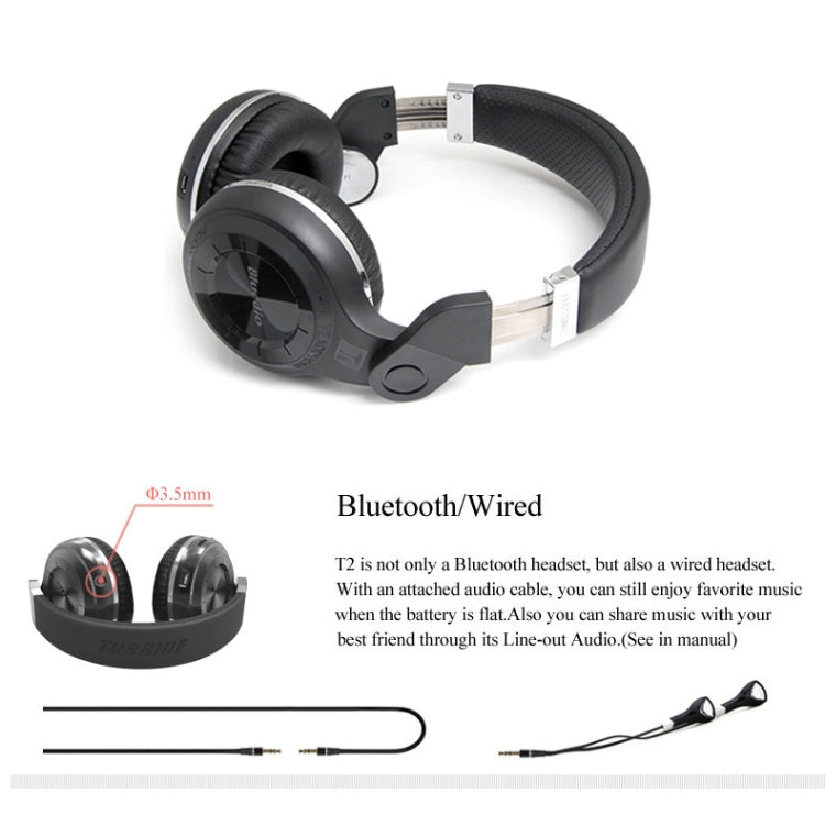 Bluedio T2+ Turbine Wireless Bluetooth 4.1 Stereo Headphones Headset with Mic & Micro SD Card Slot & FM Radio, For iPhone, Samsung, Huawei, Xiaomi, HTC and Other Smartphones, All Audio Devices(Black)