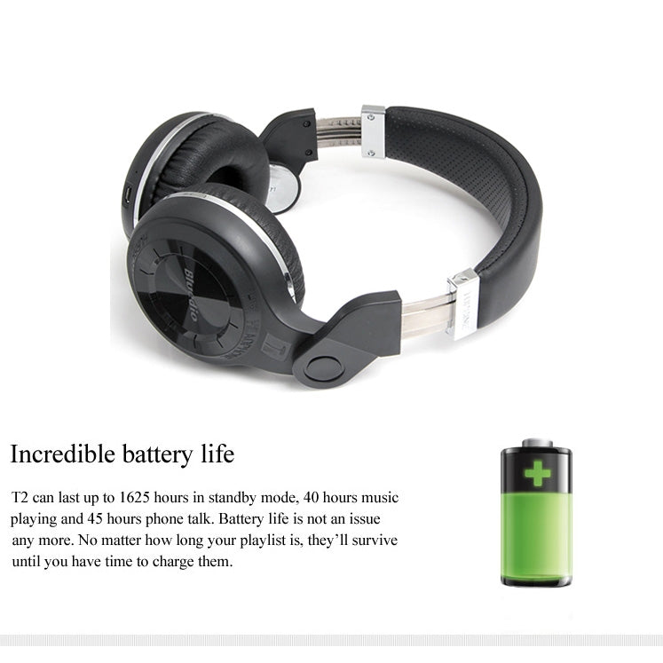 Bluedio T2+ Turbine Wireless Bluetooth 4.1 Stereo Headphones Headset with Mic & Micro SD Card Slot & FM Radio, For iPhone, Samsung, Huawei, Xiaomi, HTC and Other Smartphones, All Audio Devices(Black)