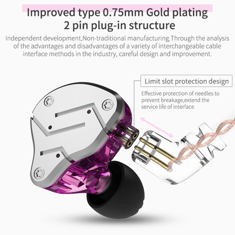 KZ ZSN Circle Iron Moving Iron Quad-core Wired Control In-ear Mega Bass HiFi Earphone with Microphone (Purple)