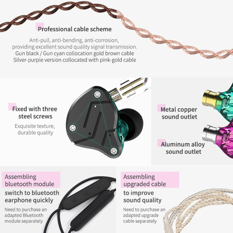 KZ ZSN Circle Iron Moving Iron Quad-core Wired Control In-ear Mega Bass HiFi Earphone with Microphone (Cyan)