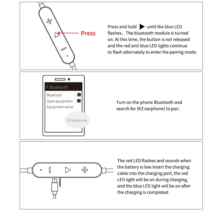 KZ Waterproof High Fidelity Bluetooth Upgrade Cable for KZ ZST / ZS10 / ES4 / ES3 / ZSR Earphones(Black)