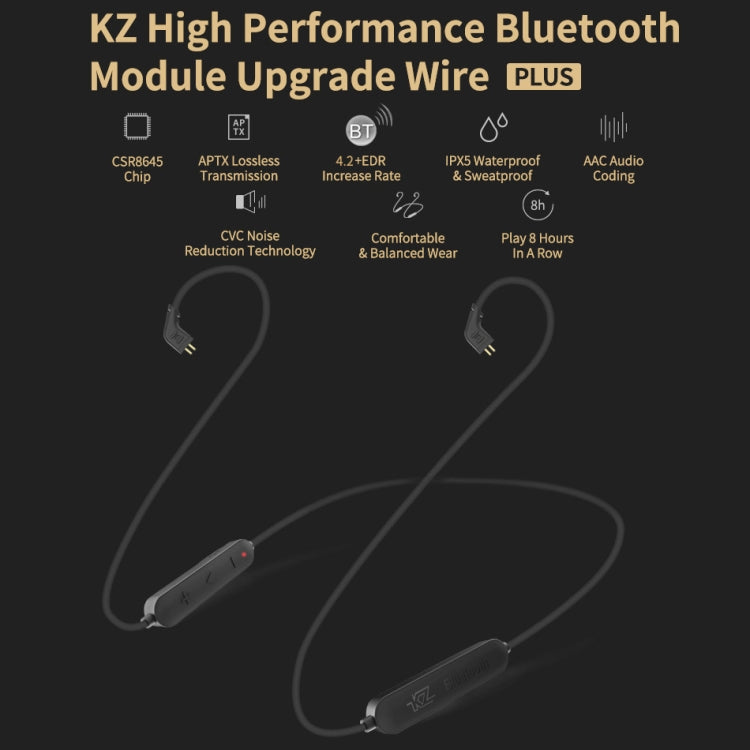 KZ Waterproof High Fidelity Bluetooth Upgrade Cable for KZ ZST / ZS10 / ES4 / ES3 / ZSR Earphones(Black)