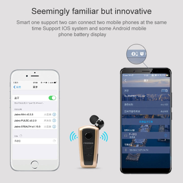 Fineblue F910 CSR4.1 Retractable Cable Caller Vibration Reminder Anti-theft Bluetooth Headset(Gold)