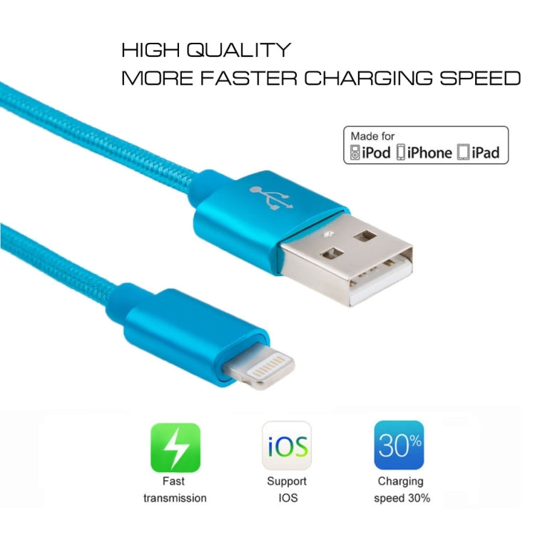 3m 3A Woven Style Metal Head 8 Pin to USB Data / Charger Cable, 3m 8 Pin