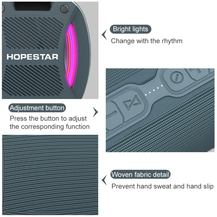 HOPESTAR H24 Pro TWS Portable Outdoor Waterproof Woven Textured Bluetooth Speaker with Rhythm Light, Support Hands-free Call & U Disk & TF Card & 3.5mm AUX & FM, H24 Pro Red, H24 Pro Black, H24 Pro Grey, H24 Pro Blue