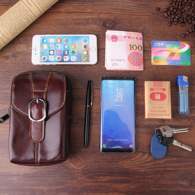 6.3 inch and Below Universal Crazy Horse Texture Genuine Leather Men Vertical Style Case Waist Bag with Belt Hole for Sony, Huawei, Meizu, Lenovo, ASUS, Cubot, Oneplus, Xiaomi, Ulefone, Letv, DOOGEE, Vkworld, and other Smartphones(Brown)