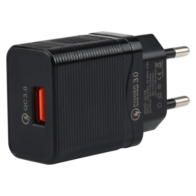 LZ-728 2 in 1 18W QC 3.0 USB Interface Travel Charger + USB to 8 Pin Data Cable Set, EU Plug, Cable Length: 1m, with 8 Pin Cable