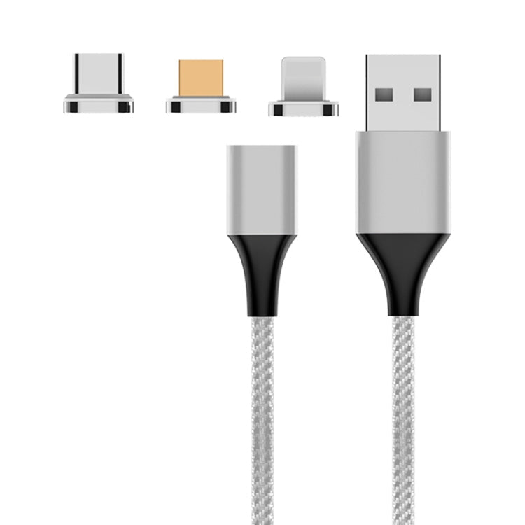 M11 3 in 1 3A USB to 8 Pin + Micro USB + USB-C / Type-C Nylon Braided Magnetic Data Cable, Cable Length: 1m, 8 Pin + Micro USB + USB-C / Type-C