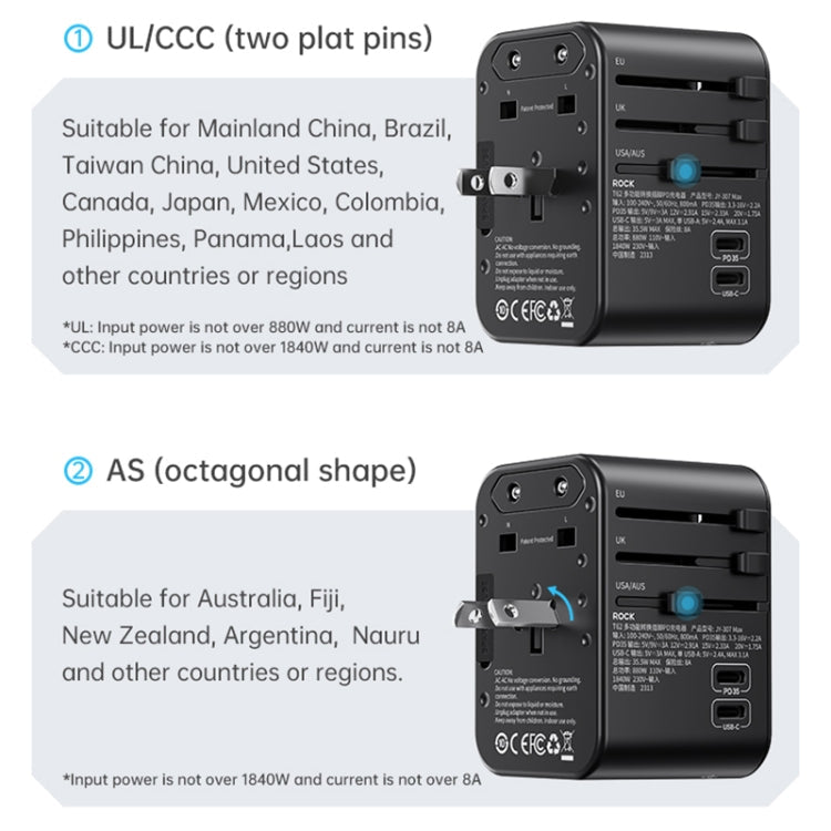 ROCK T62 35.5W Global Travel Multifunctional Plug PD Charger Power Adapter, T62