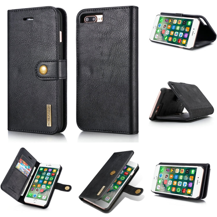 DG.MING Detachable Magnetic Flip Case with Holder & Card Slots for iPhone 8 Plus / 7 Plus (Black)