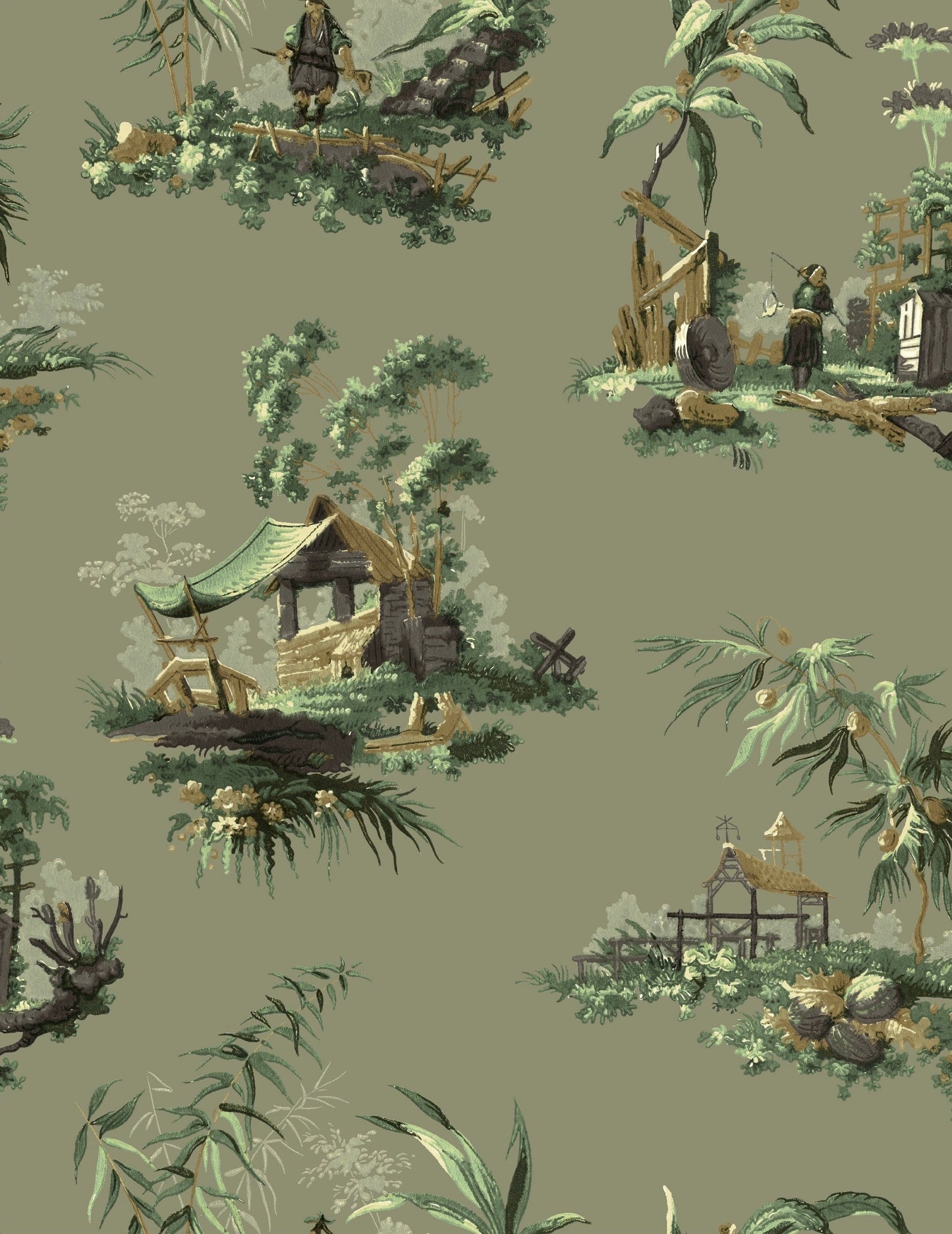 Vintage Oriental Wallpaper - Grey