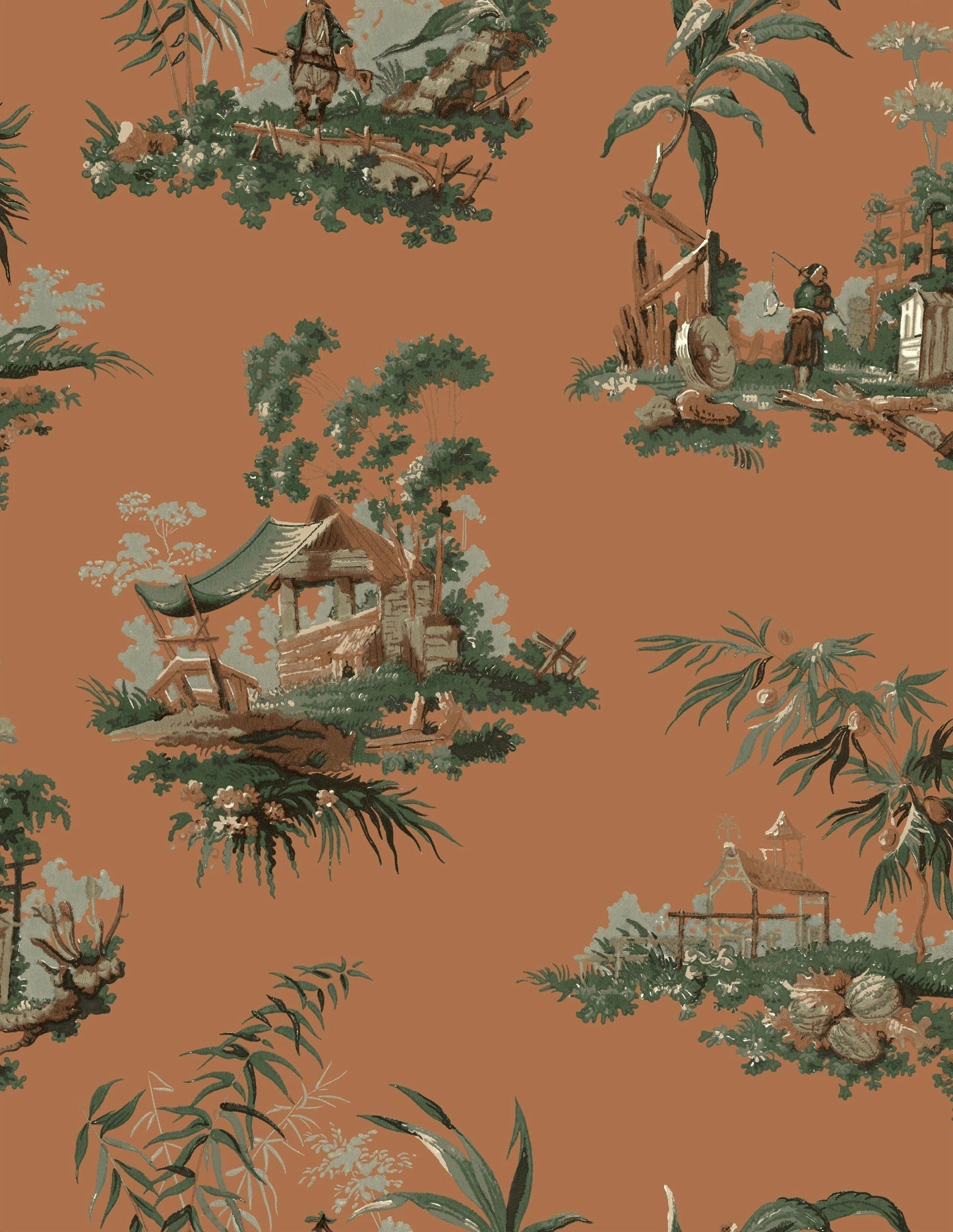 Vintage Oriental Wallpaper - Grey