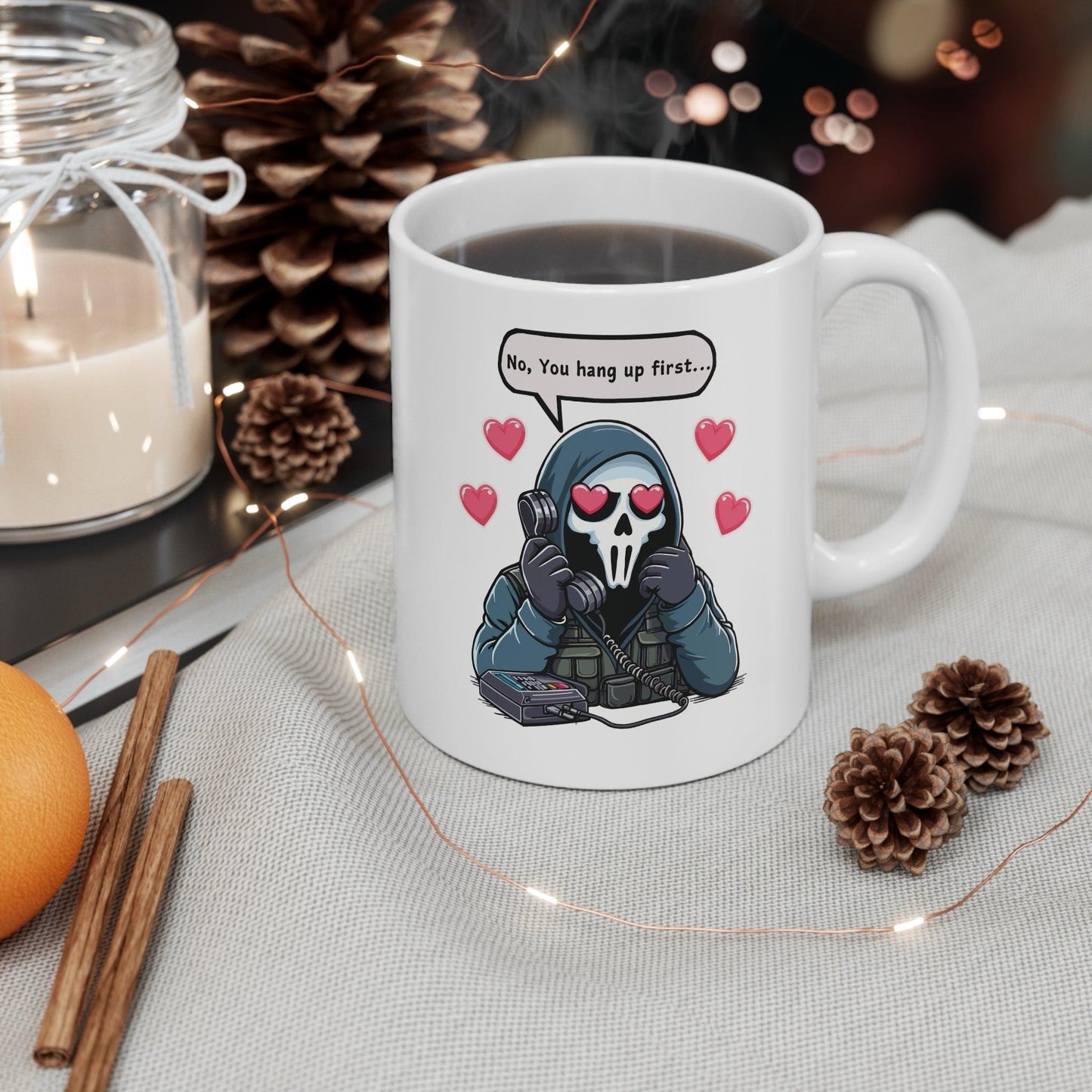 “No, you hang up first...” Mug