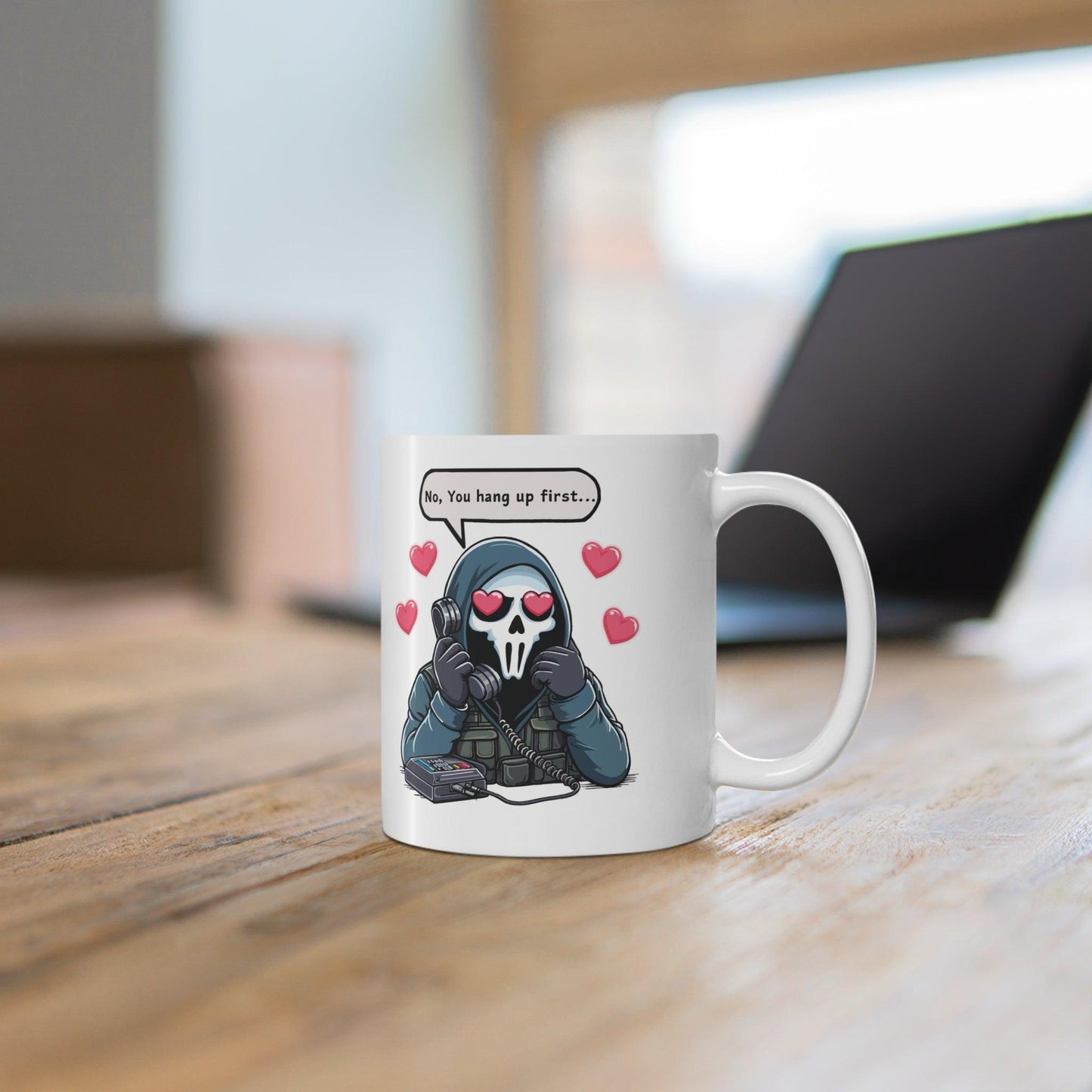 “No, you hang up first...” Mug