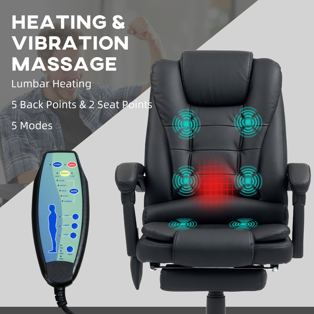 Vinsetto Ergonomic Heated 6 Points Vibration Massage Office Chair Black