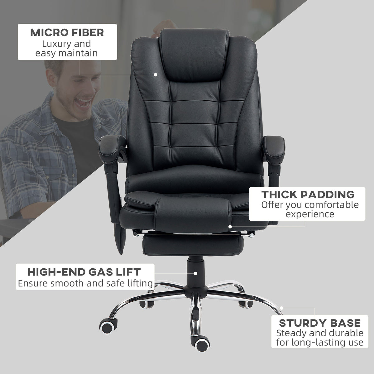 Vinsetto Ergonomic Heated 6 Points Vibration Massage Office Chair Black