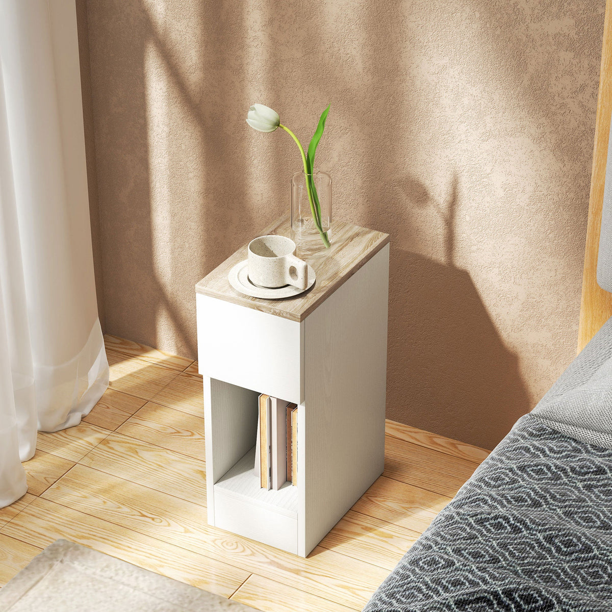 HOMCOM Bedside Tables Set of 2, Nightstands for Bedroom, Living Room, White