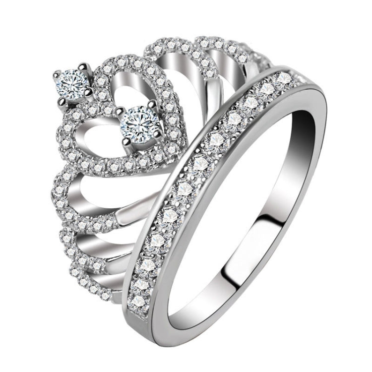 Princess Queen Crown-shaped Platinum Plated Zircon Ring, US Size: 6, Diameter: 16.5mm, Perimeter: 51.9mm, 6