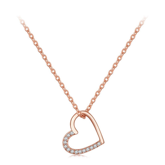 SCN347-C Sterling Silver S925 Zircon Simple Fashion Hollow Heart Shape Necklace(Rose Gold)