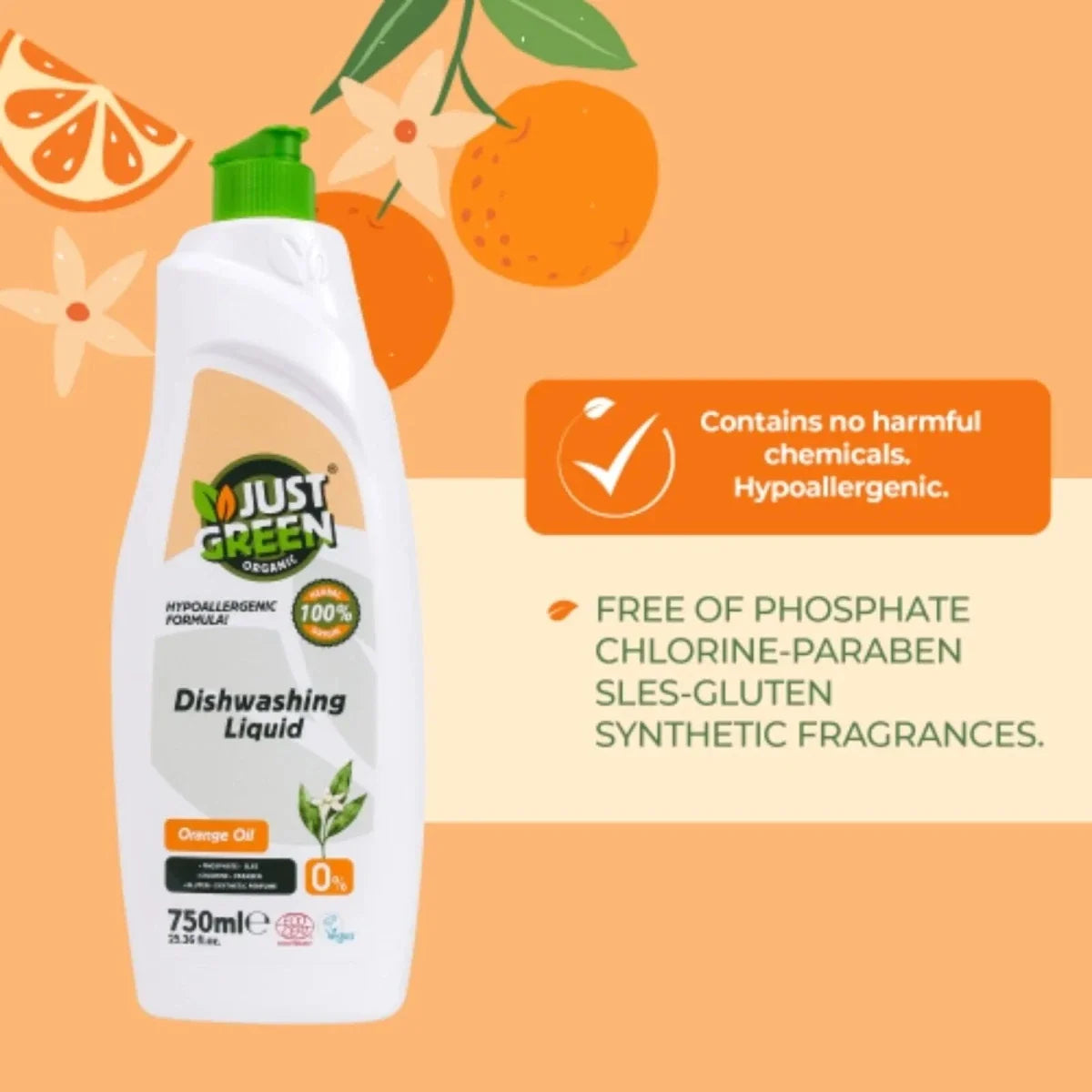 Just Green Organic Orange Oil Dishwashing Liquid 750 ml
