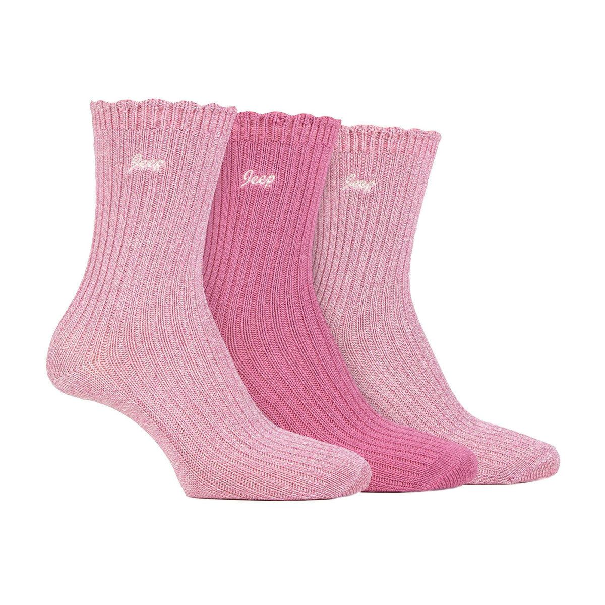 3 Pack Ladies Bamboo Scalloped Ankle Socks | Ribbed Cushioned