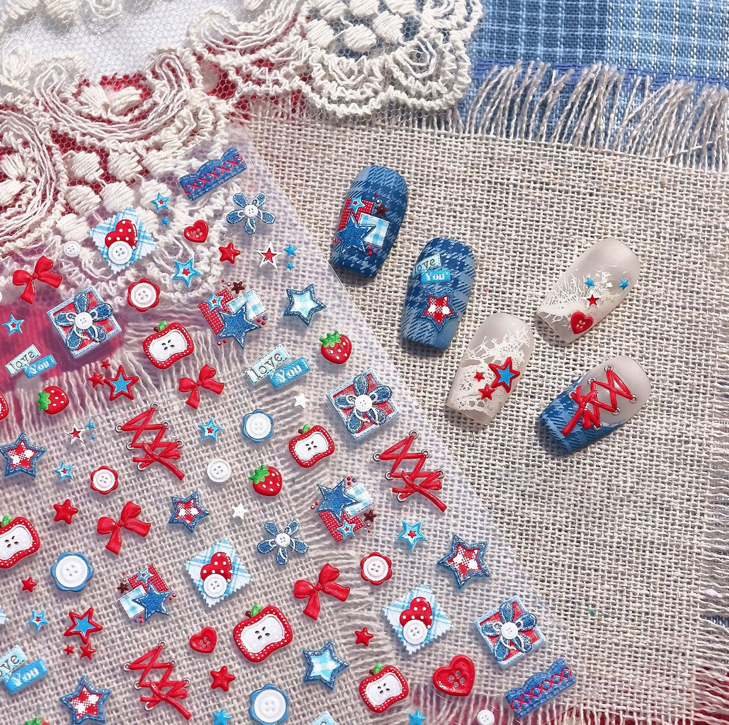 Hello Claws | Jeans And Apple Nail Deco Sticker