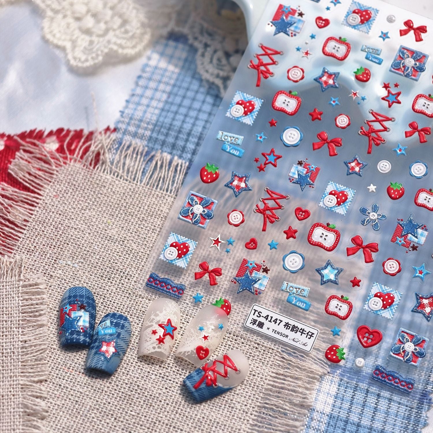 Hello Claws | Jeans And Apple Nail Deco Sticker