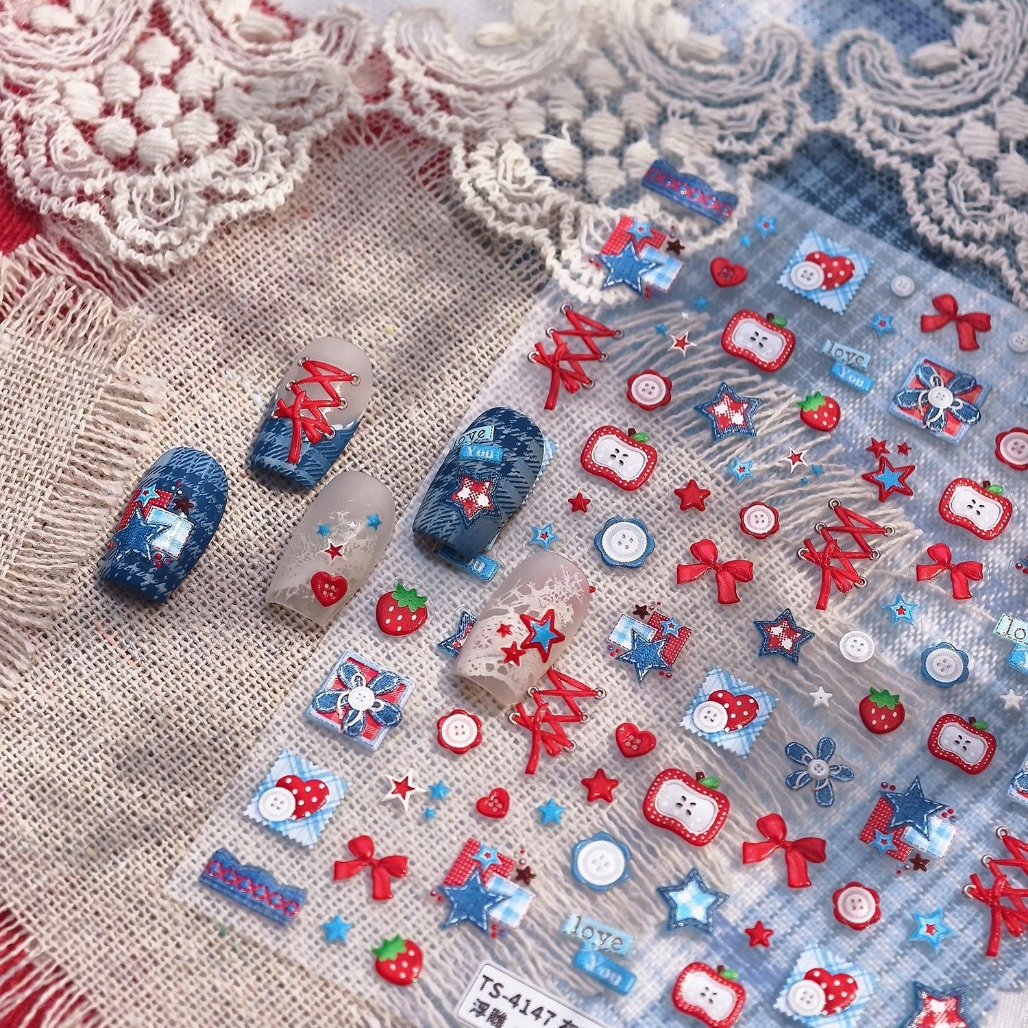 Hello Claws | Jeans And Apple Nail Deco Sticker