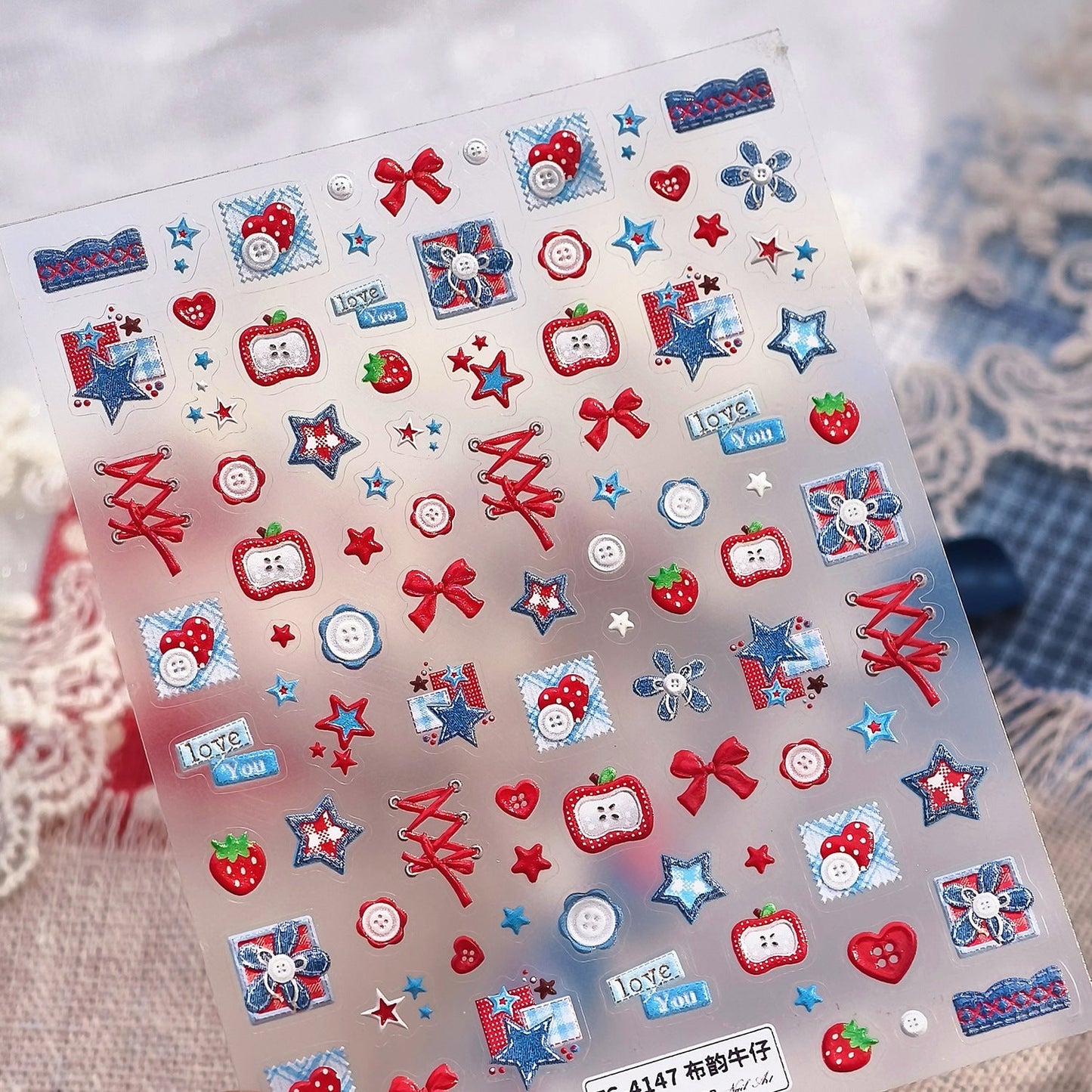 Hello Claws | Jeans And Apple Nail Deco Sticker