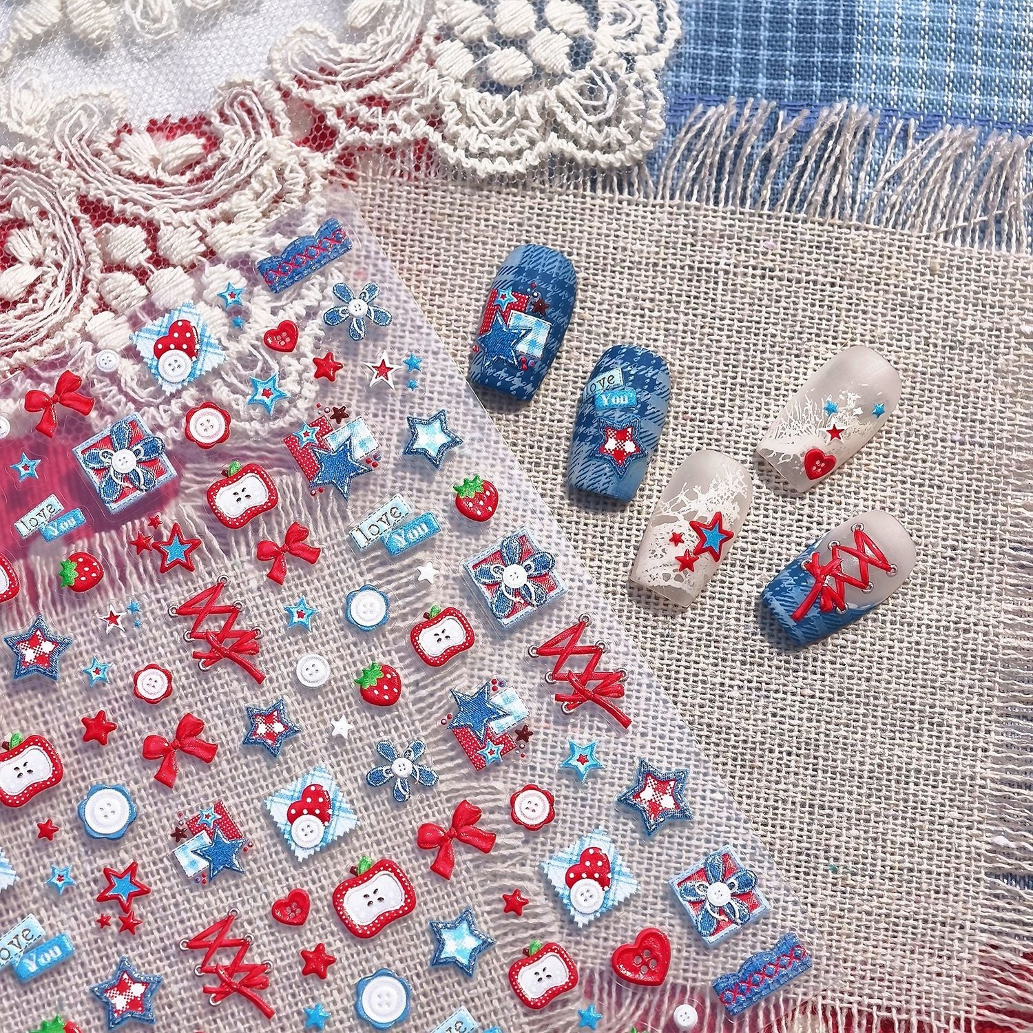 Hello Claws | Jeans And Apple Nail Deco Sticker