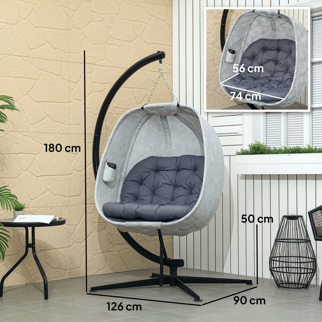 Outsunny Hanging Egg Chair Outdoor Indoor Swing Chair, Folding Basket
