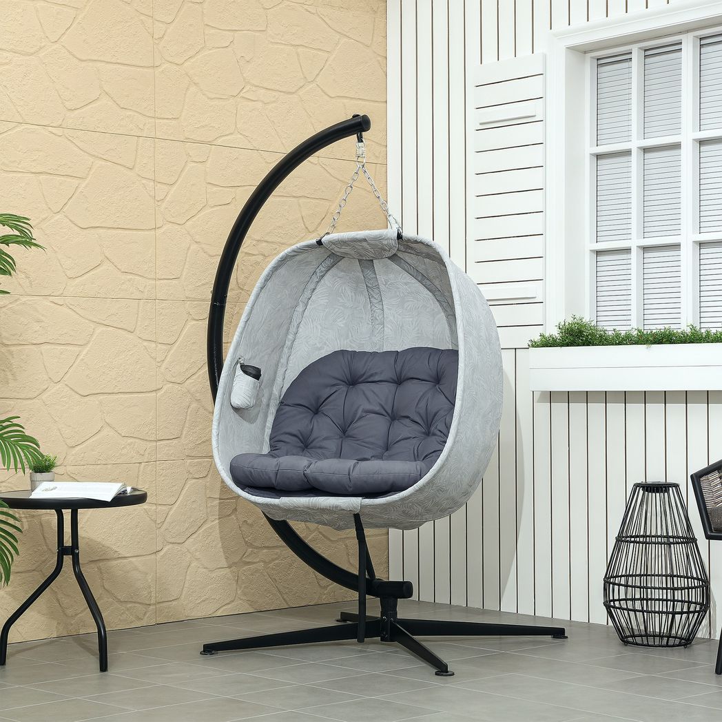 Outsunny Hanging Egg Chair Outdoor Indoor Swing Chair, Folding Basket