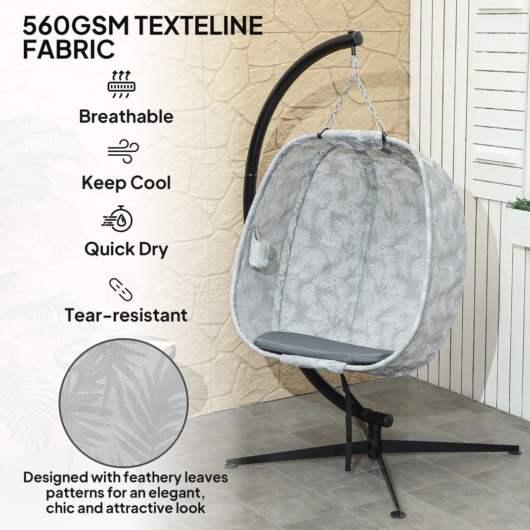 Outsunny Hanging Egg Chair Outdoor Indoor Swing Chair, Folding Basket