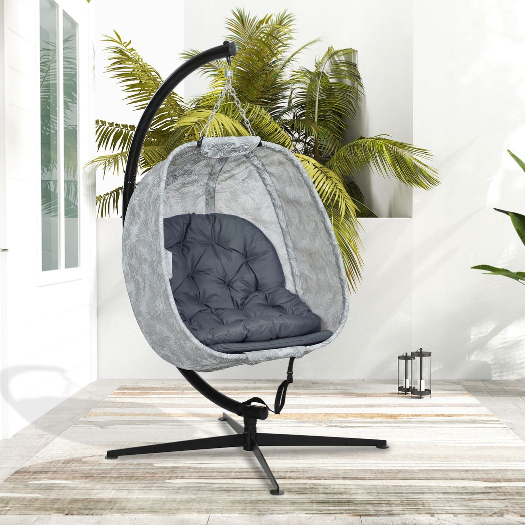 Outsunny Hanging Egg Chair Outdoor Indoor Swing Chair, Folding Basket