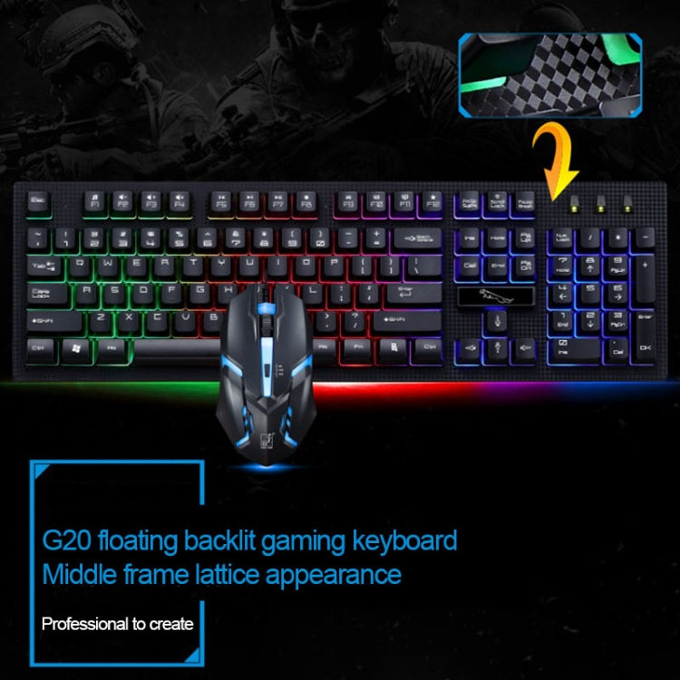 ZGB G20 1600 DPI Professional Wired Glowing Mechanical Feel Suspension Keyboard + Optical Mouse Kit for Laptop, PC(White)