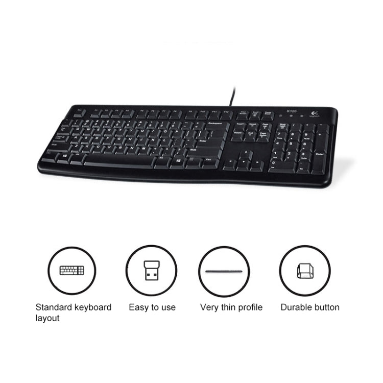 Logitech K120 USB Waterproof Splash Wired Keyboard for Desktop Computers / Laptops(Black)