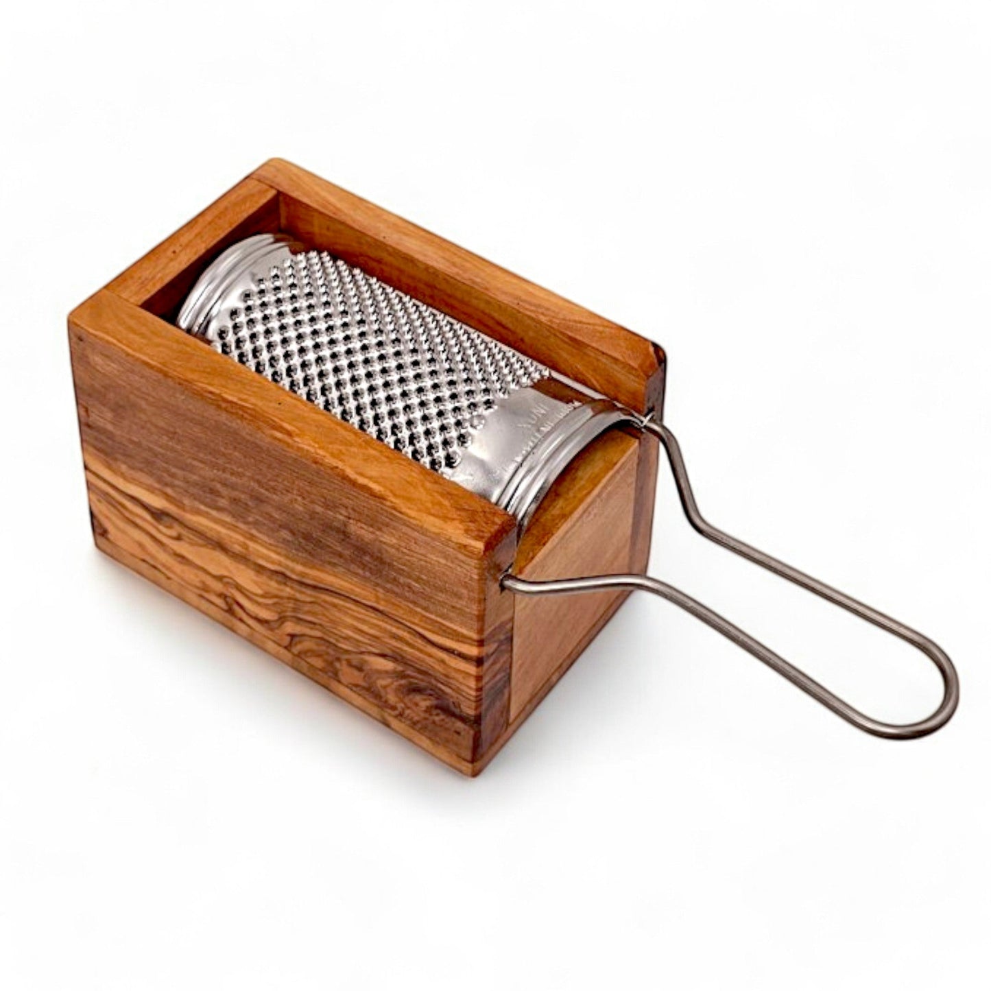 Olive Wood Cheese Grater with Box | Stainless Steel Handheld Rotary Shredder