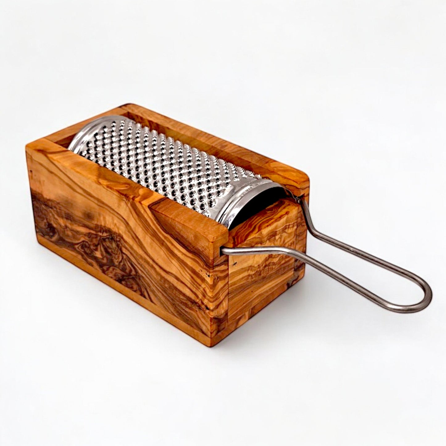 Olive Wood Cheese Grater with Box | Stainless Steel Handheld Rotary Shredder