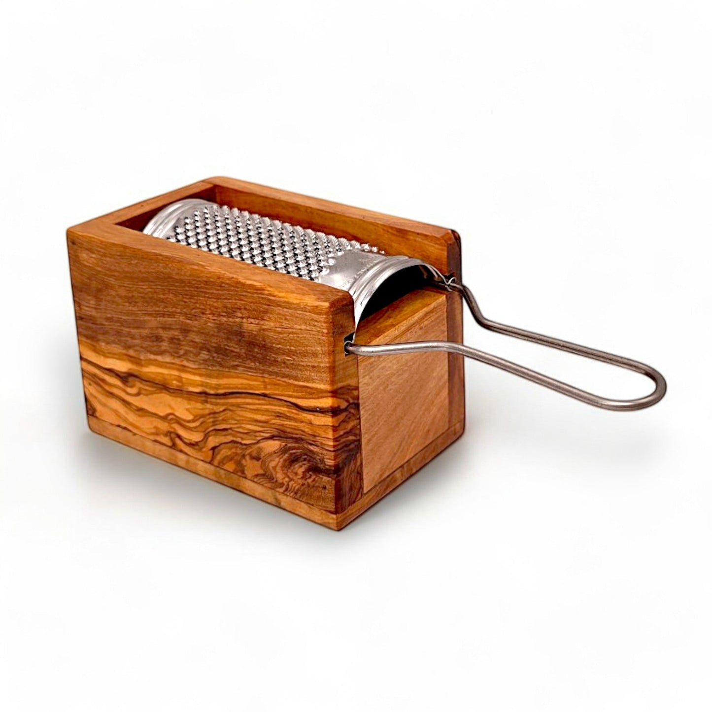 Olive Wood Cheese Grater with Box | Stainless Steel Handheld Rotary Shredder