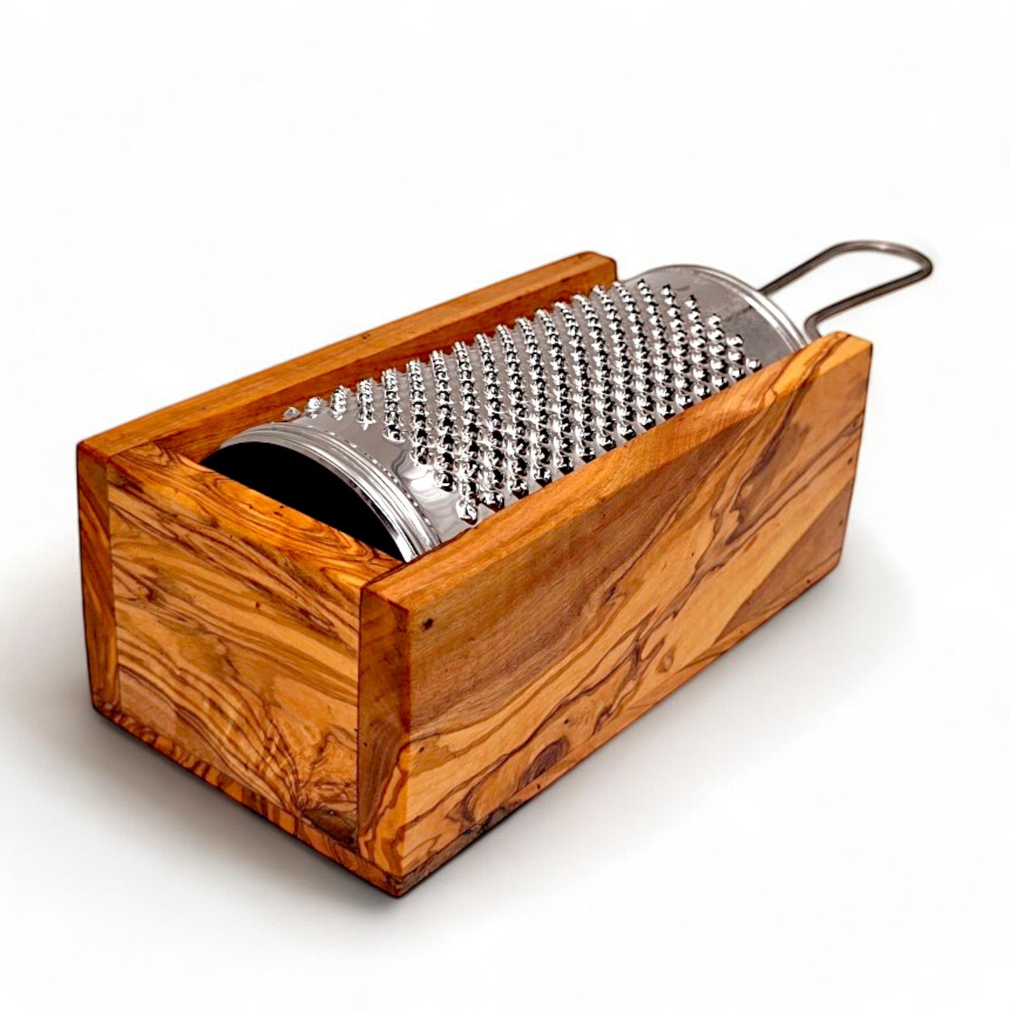 Olive Wood Cheese Grater with Box | Stainless Steel Handheld Rotary Shredder